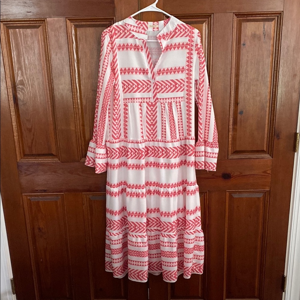 Sunday Up Aztec Print Tiered Long Sleeve Dress